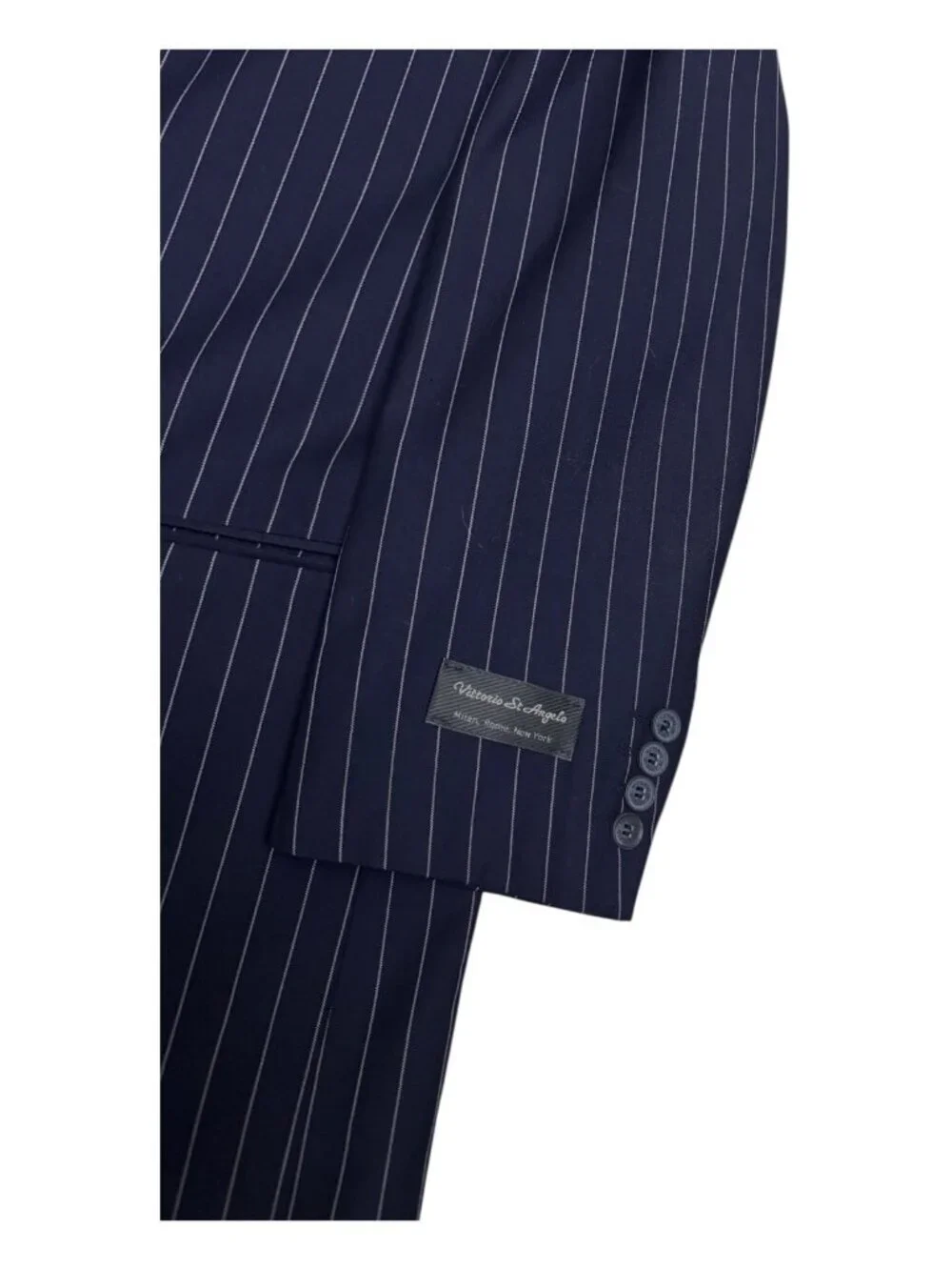 VITTORIO ST ANGELO Pinstripe Luxury Designer 3-Piece Blue Business Suit Mens 44R